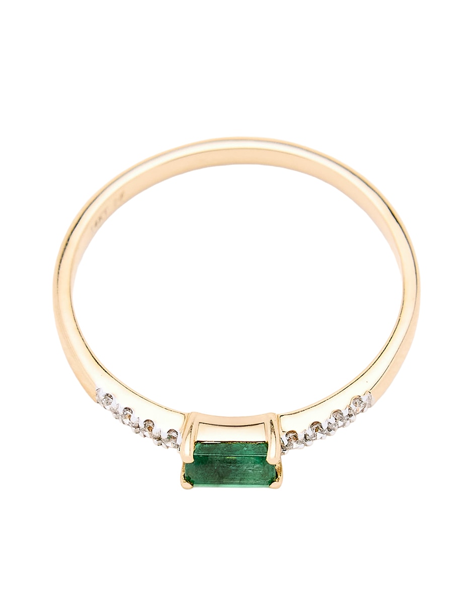 Anillo con gema circular 14 k de oro amarillo esmeralda y diamante pulido 3