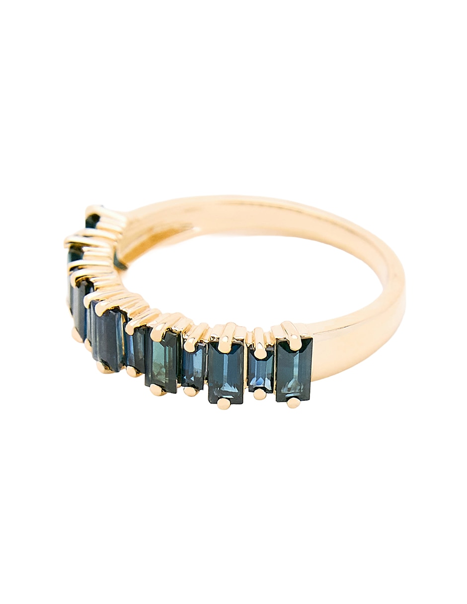 Anillo con gema circular 14 k de oro amarillo zafiro pulido 2