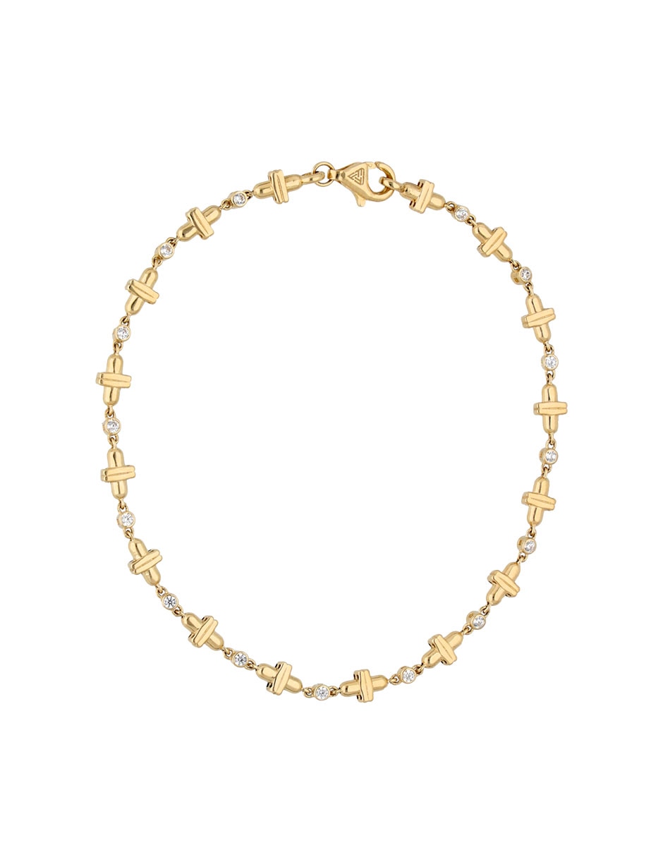 Pulsera de oro amarillo con circonita 14 k con acabado pulido