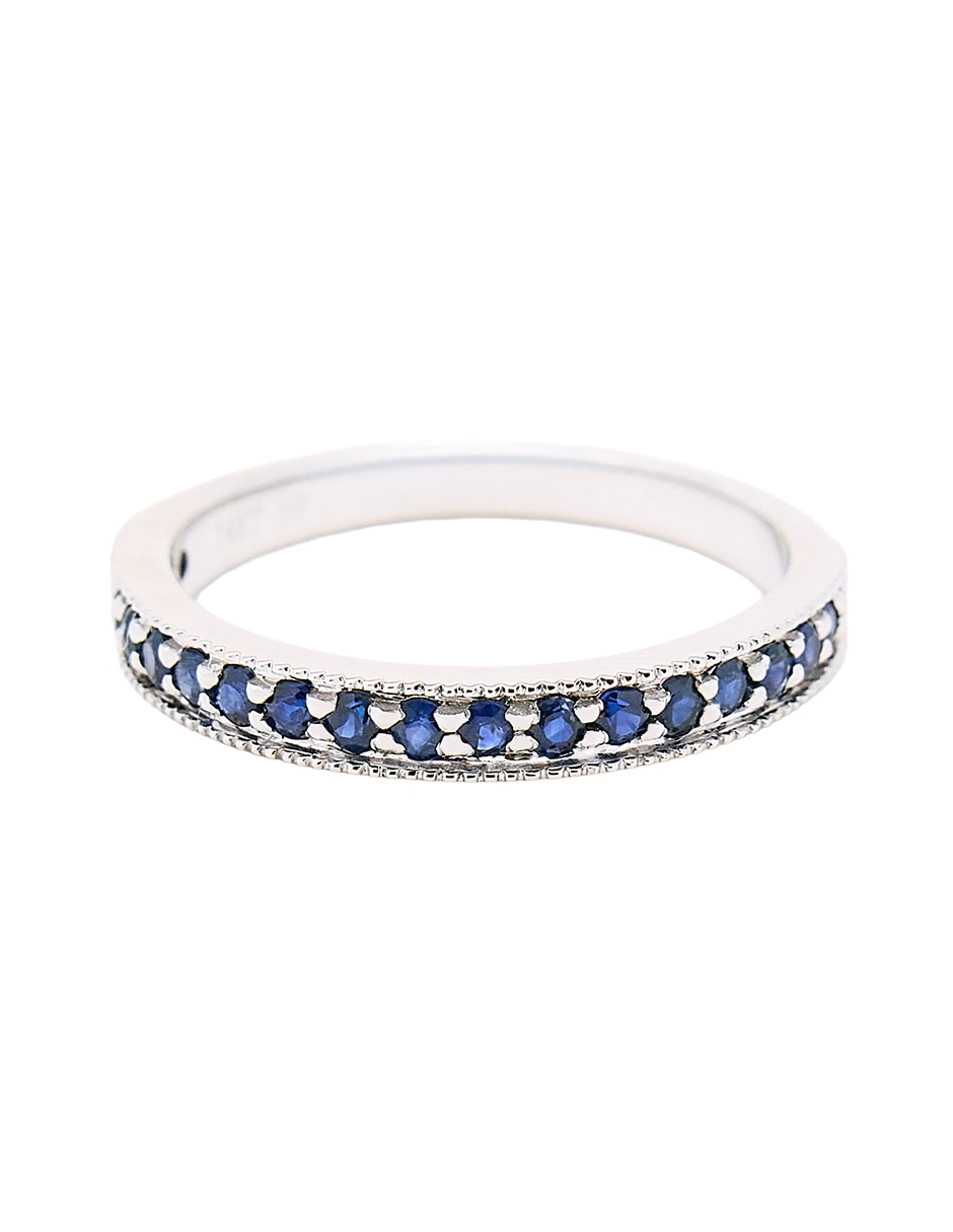Anillo con gema circular CHURUMBELA 14 k de oro blanco zafiro pulido