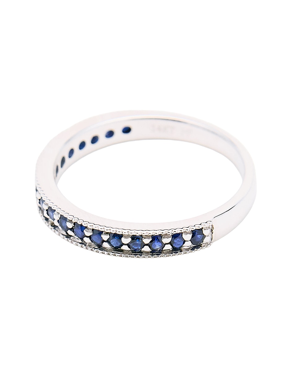 Anillo con gema circular CHURUMBELA 14 k de oro blanco zafiro pulido 2