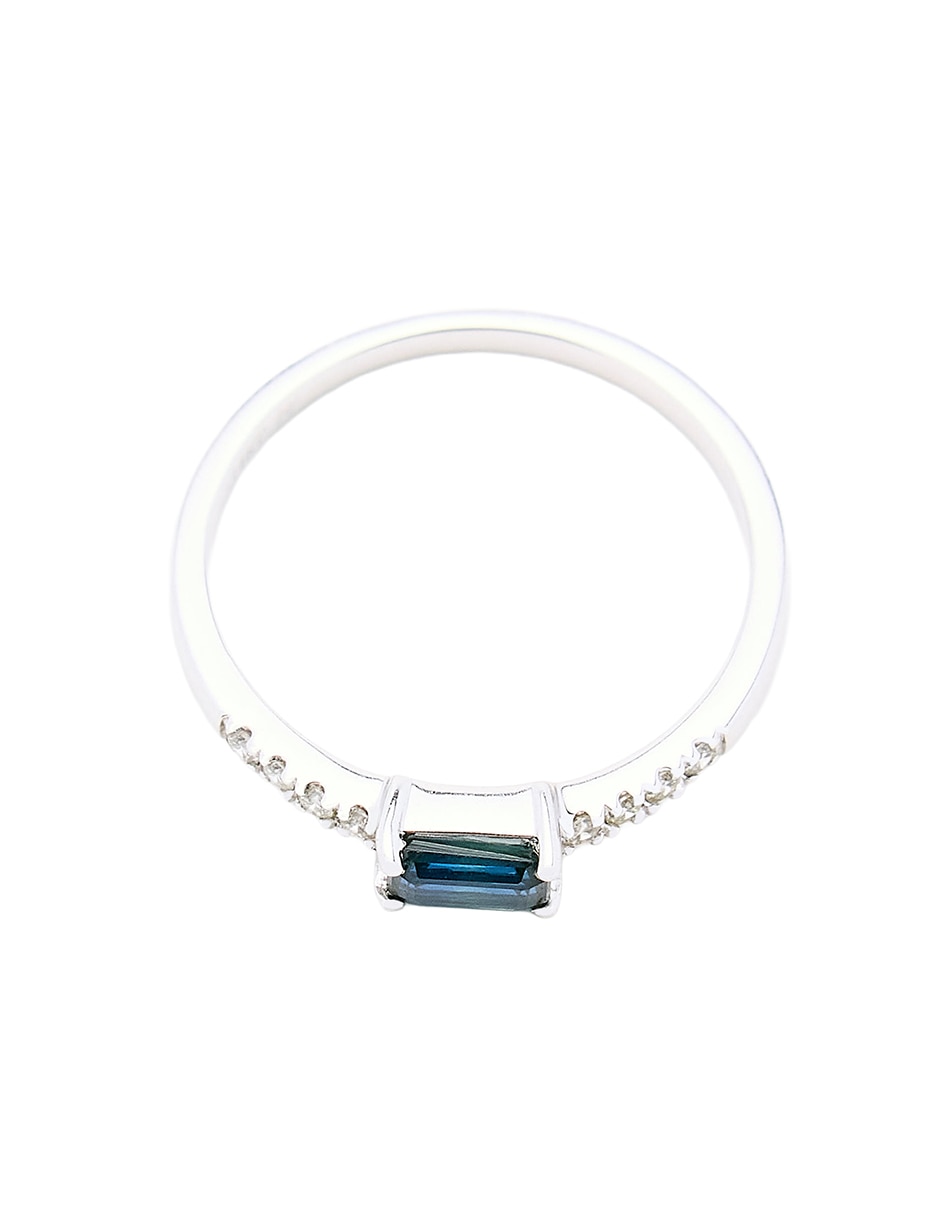 Anillo con gema circular 14 k de oro blanco zafiro y diamante pulido 3