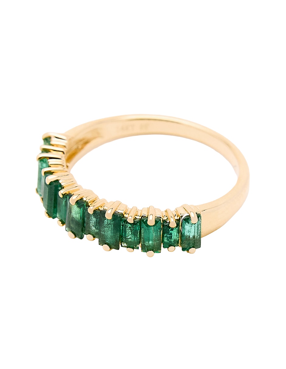 Anillo con gema circular 14 k de oro amarillo esmeralda pulido 2