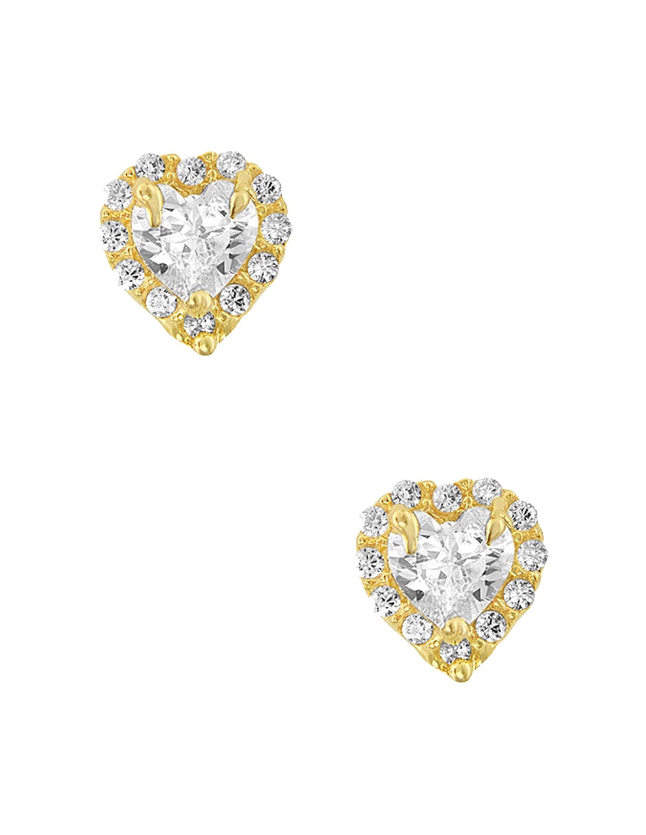 Broqueles de corazón de oro amarillo 14 K con acabado pavé zirconia
