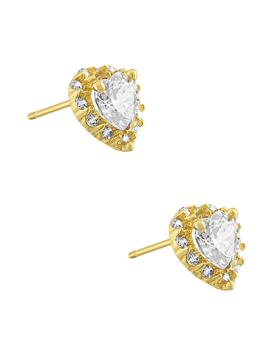 Broqueles de corazón de oro amarillo 14 K con acabado pavé zirconia 4