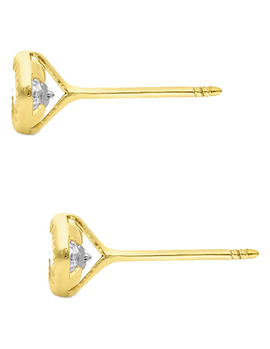 Broqueles redondos de oro amarillo 14 K con acabado diamantado zirconia 2