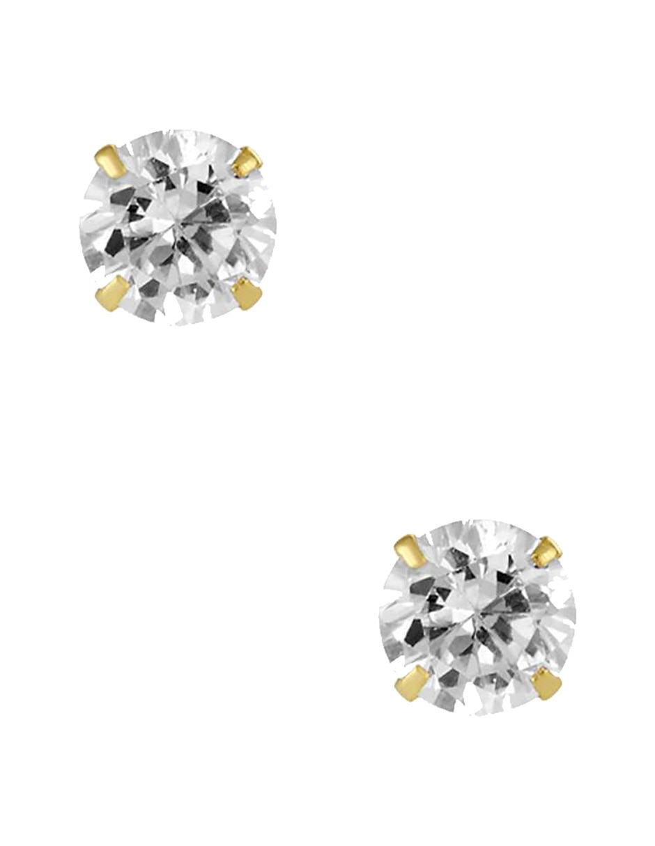 Broqueles redondos de oro amarillo 14 K con acabado pulido zirconia