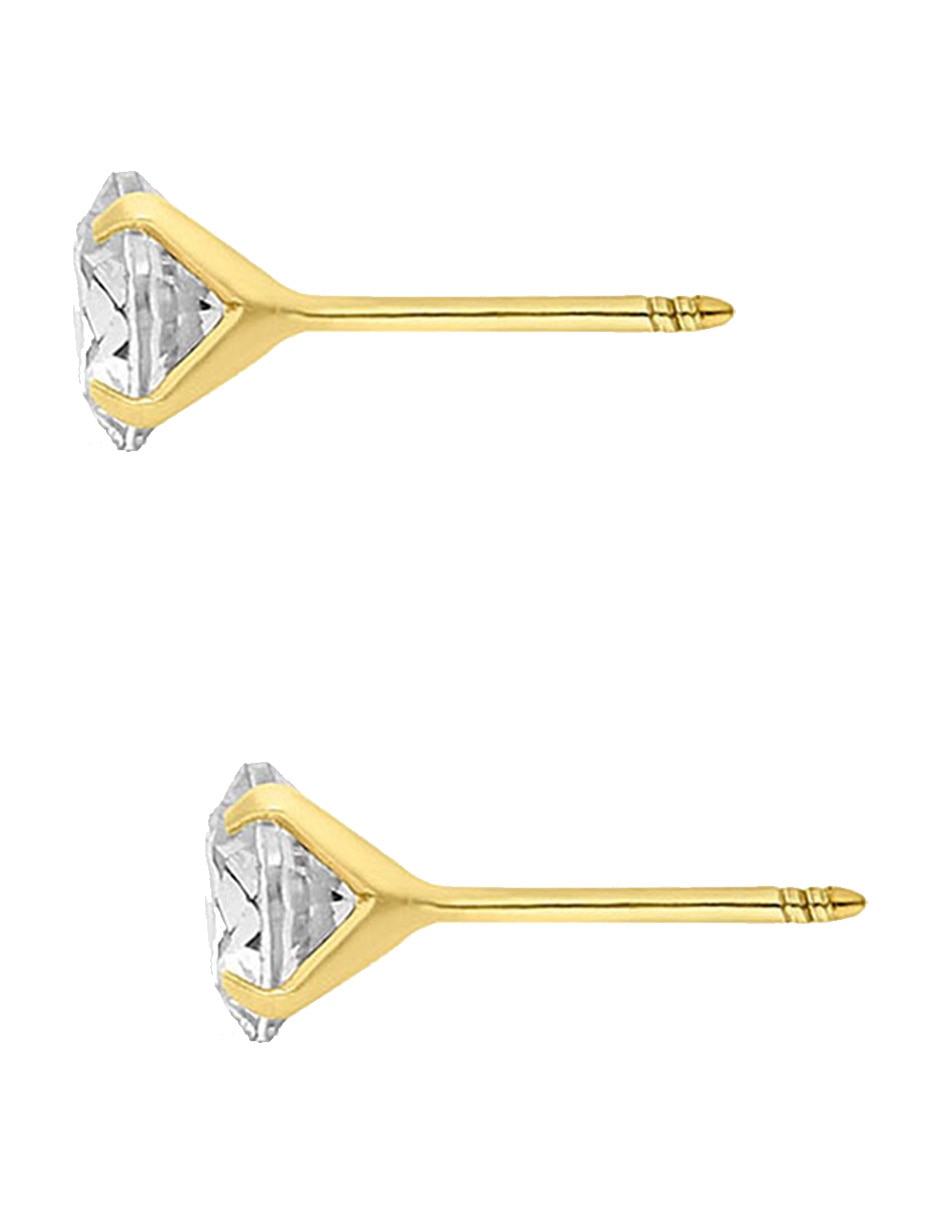 Broqueles redondos de oro amarillo 14 K con acabado pulido zirconia 2