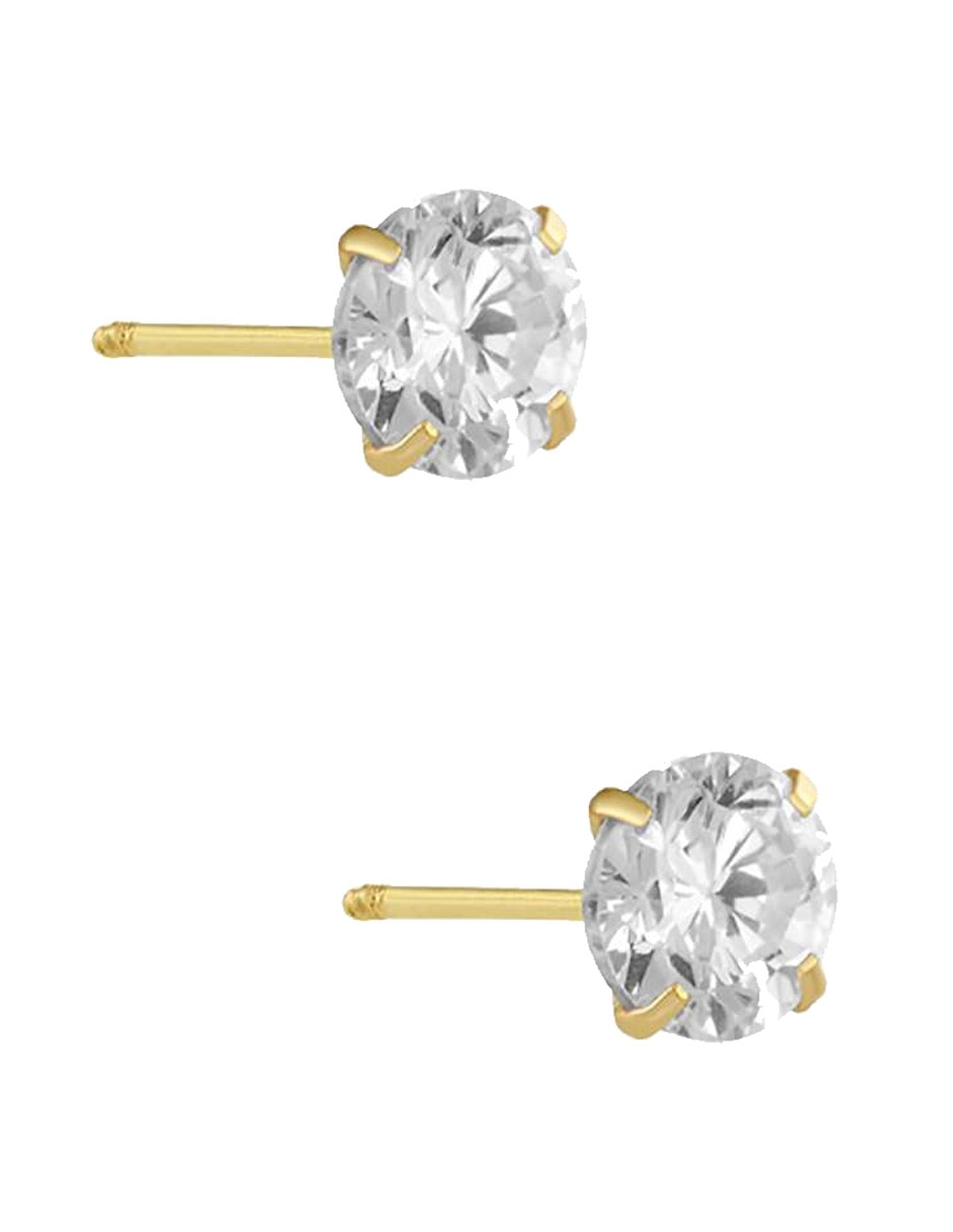 Broqueles redondos de oro amarillo 14 K con acabado pulido zirconia 3