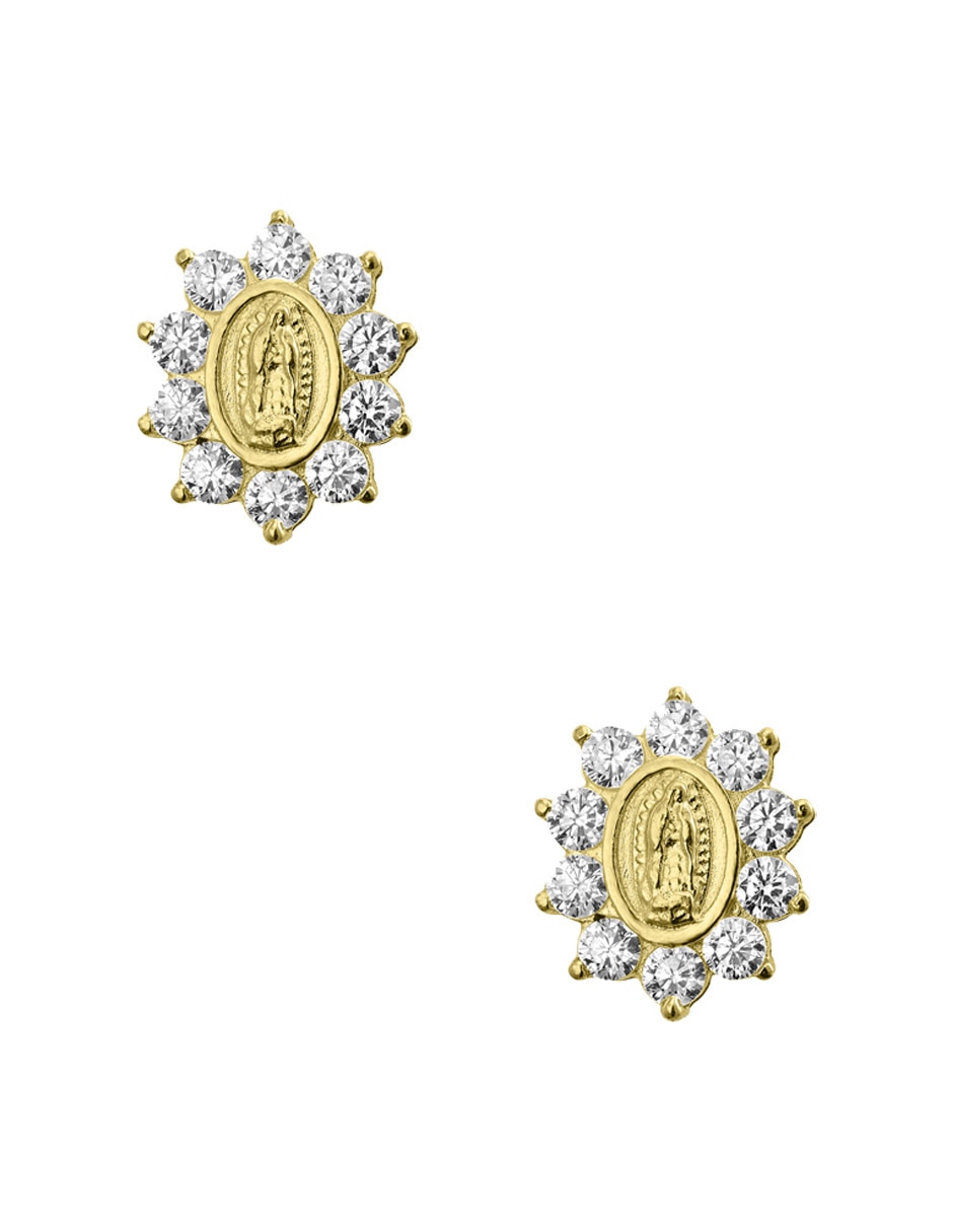 Broqueles de oro amarillo 14 K con acabado pavé zirconia