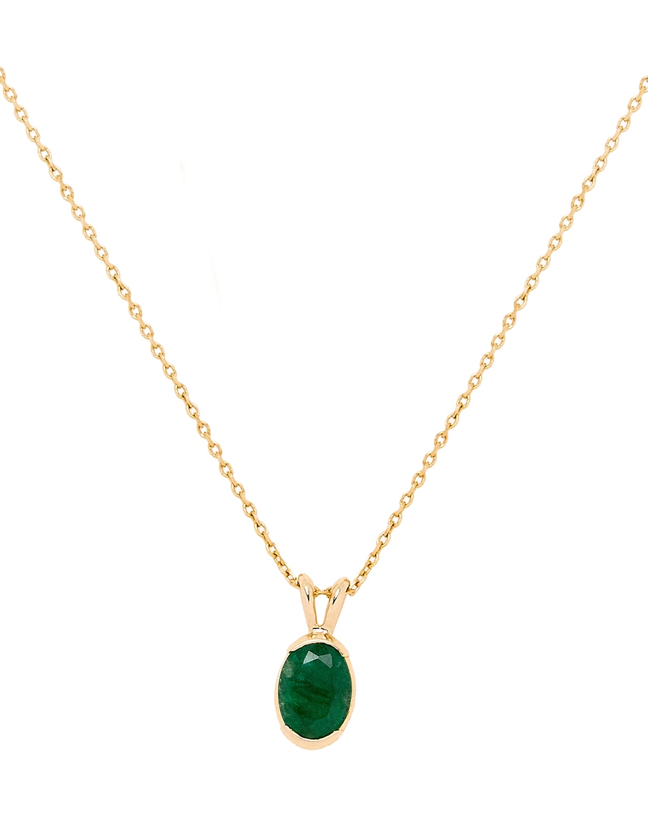 Collar con dije ovalado Esmeralda de oro amarillo 14 K