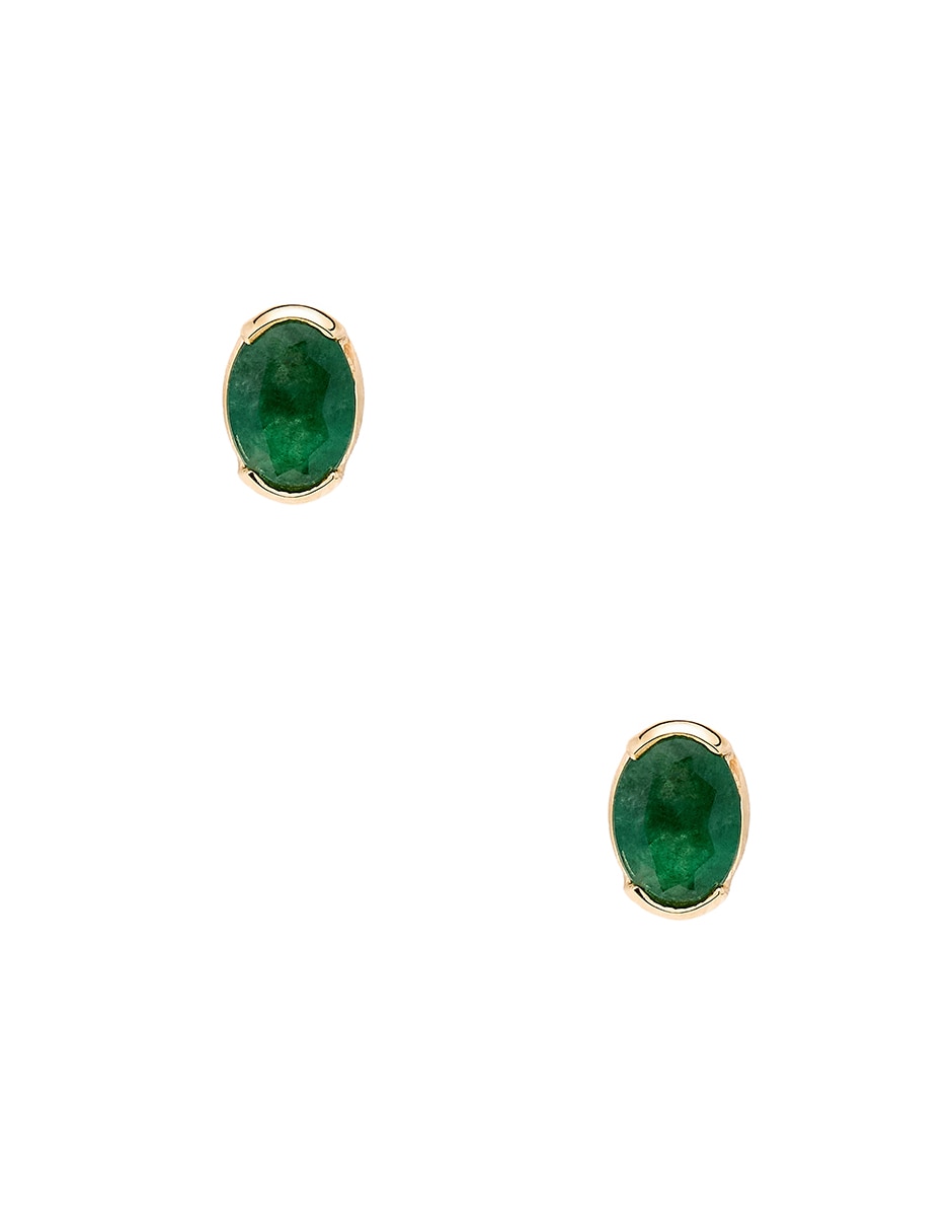 Aretes cortos ovalados de oro amarillo 14 k con acabado pulido esmeralda