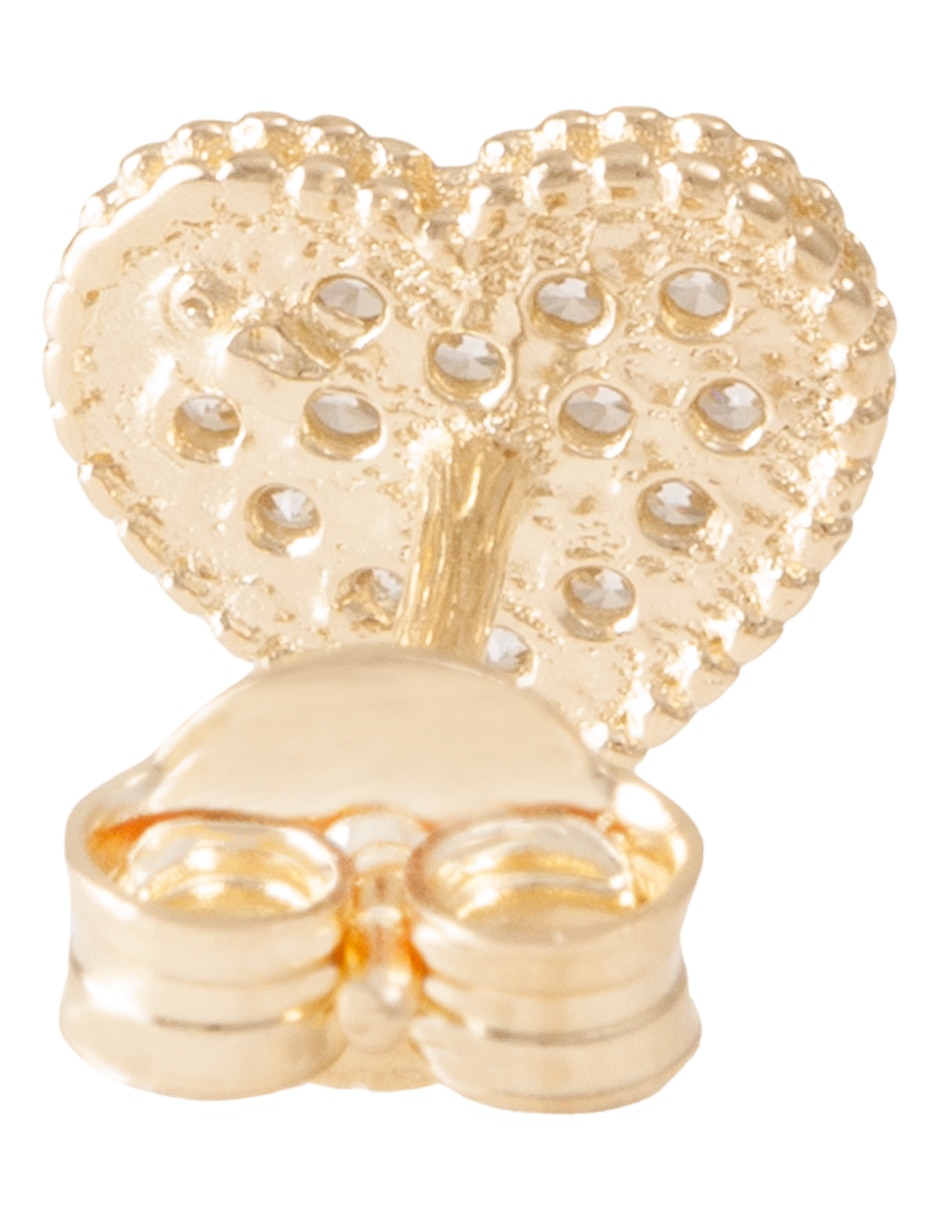 Aretes cortos de corazón de oro 14 k con acabado pulido zirconia 2