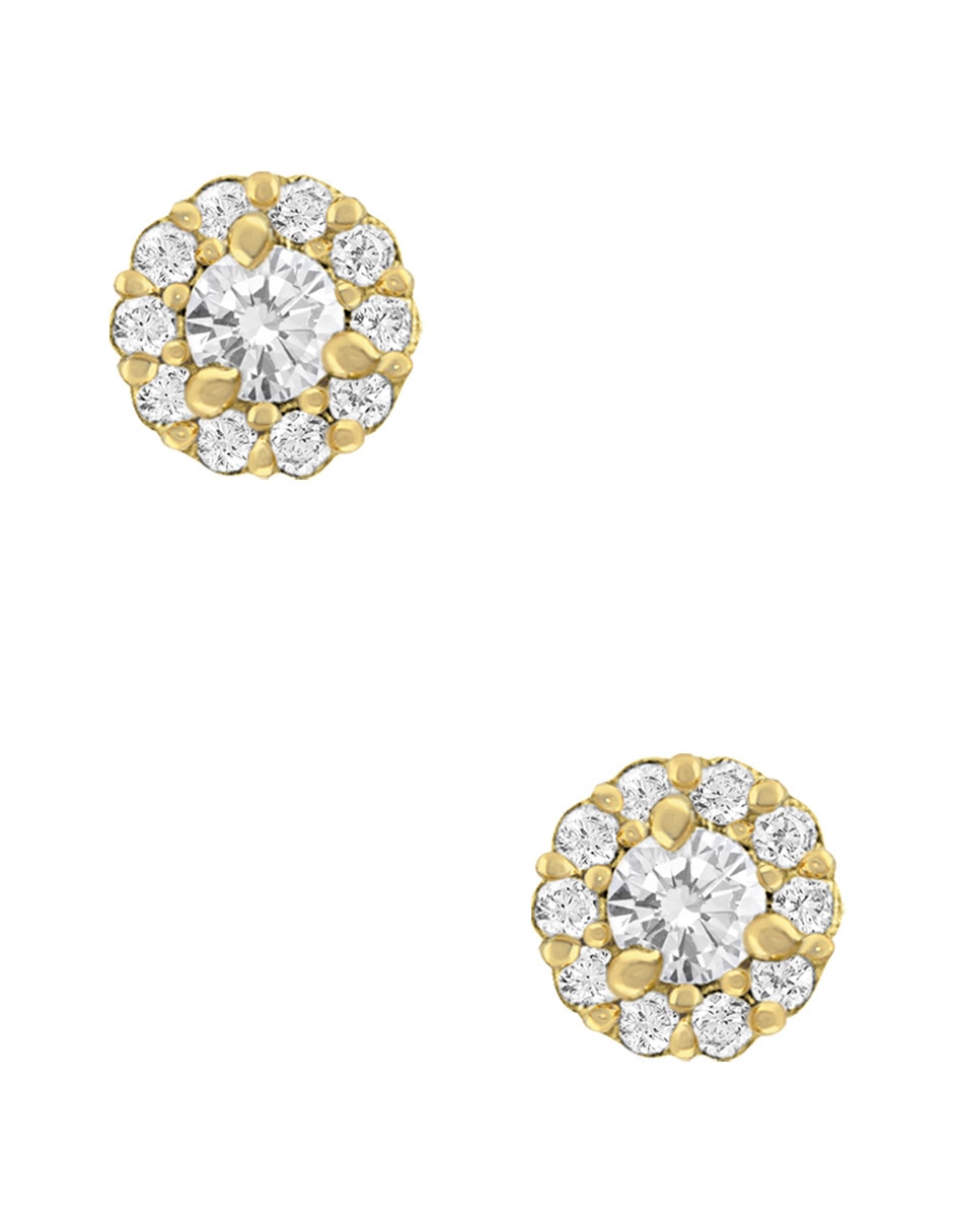 Broqueles redondos de oro amarillo 14 K con acabado pavé zirconia