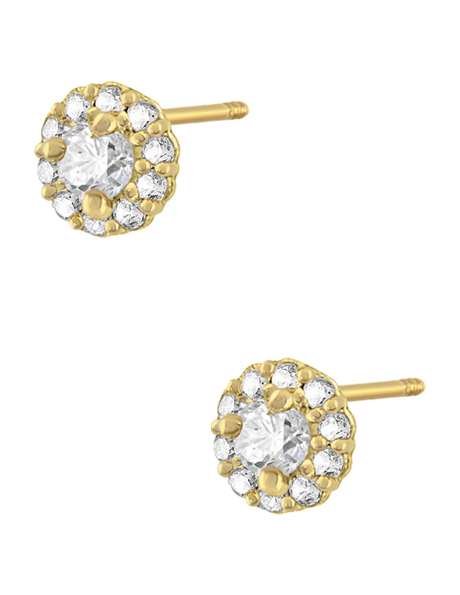 Broqueles redondos de oro amarillo 14 K con acabado pavé zirconia 3
