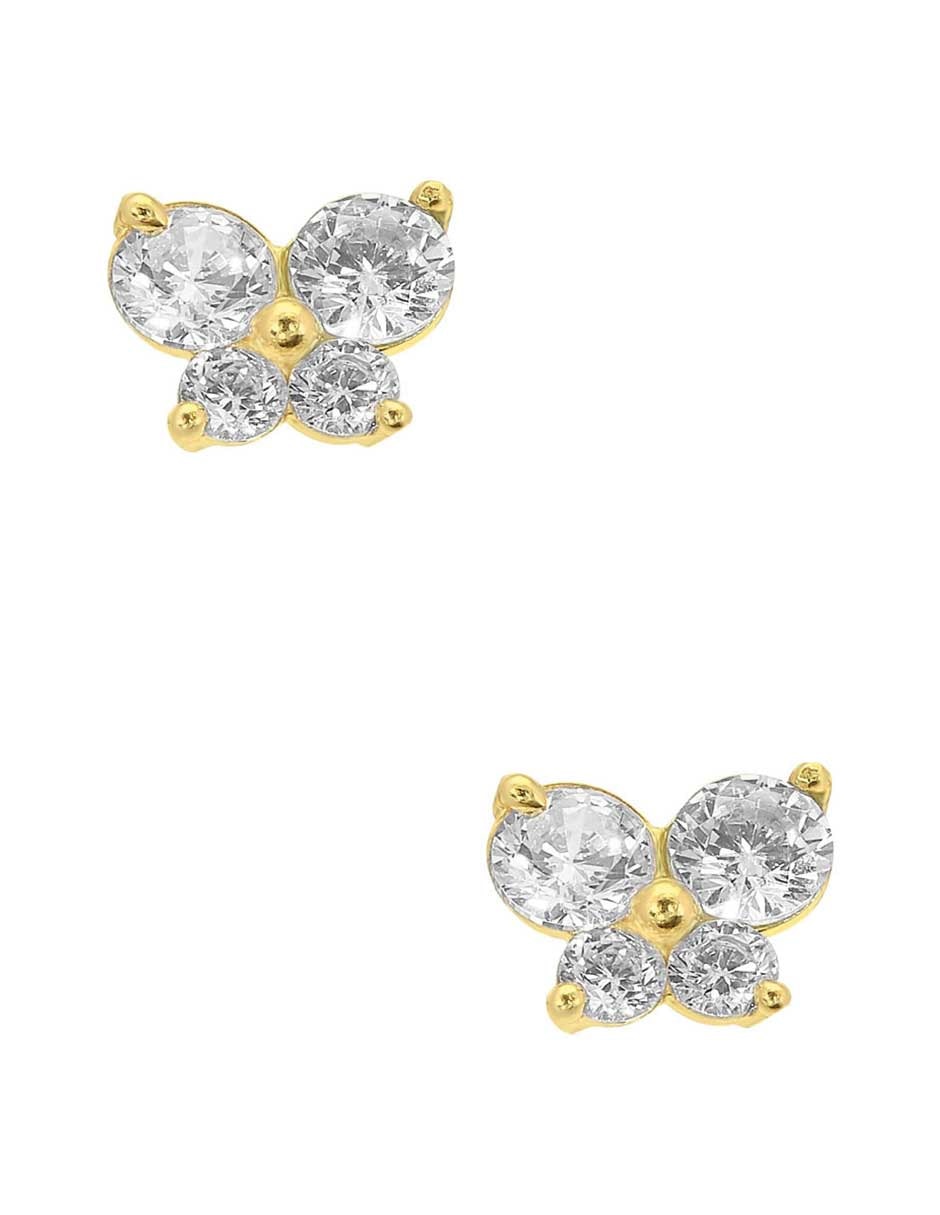 Broqueles de mariposa de oro amarillo 14 K con acabado pulido zirconia
