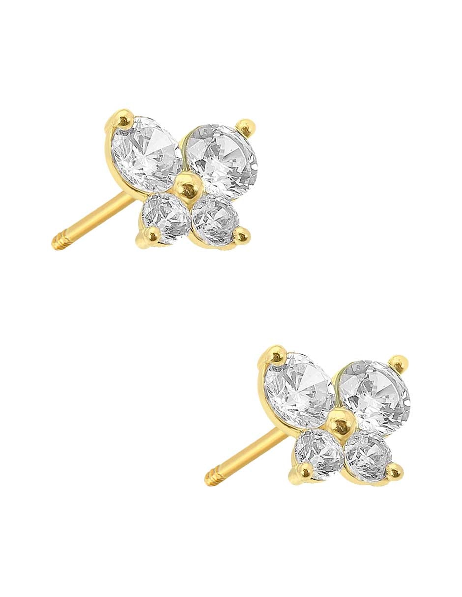 Broqueles de mariposa de oro amarillo 14 K con acabado pulido zirconia 3