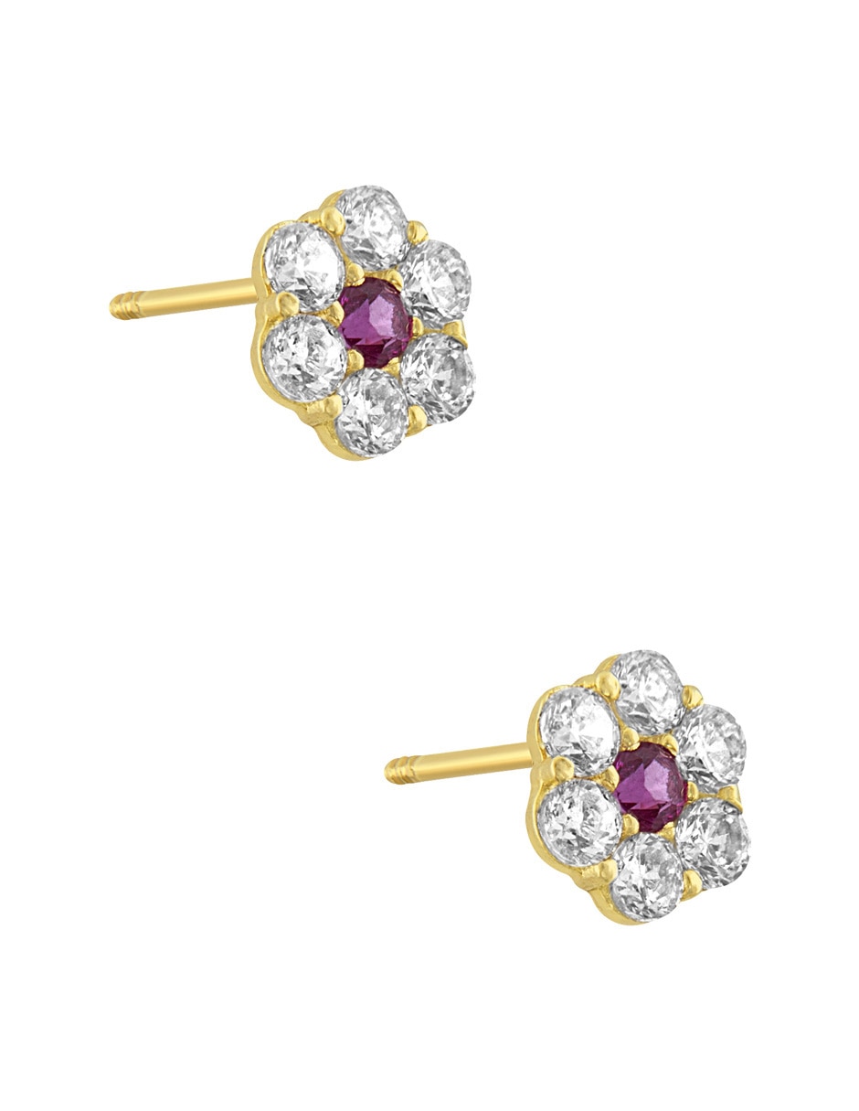 Broqueles de flor de oro amarillo 14 k con acabado pavé zirconia 2