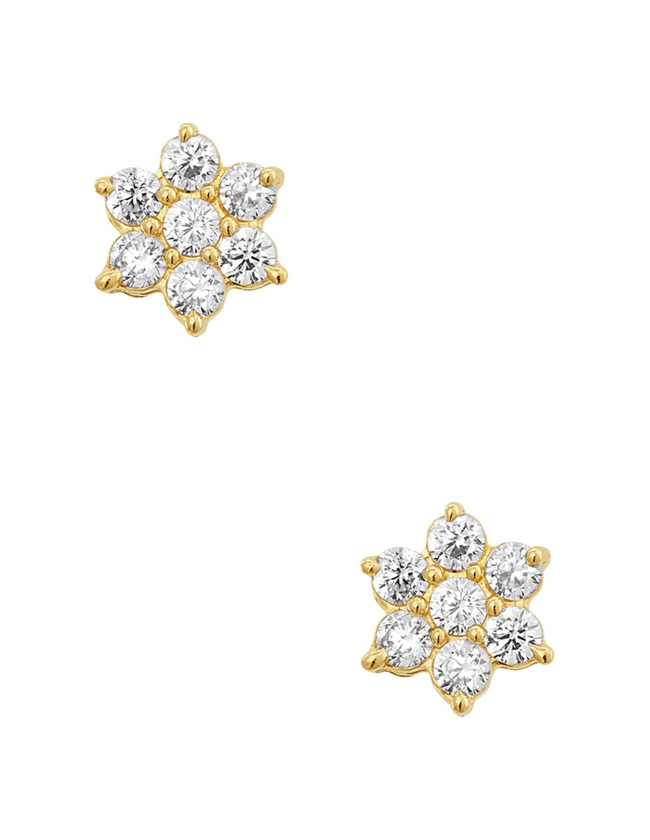 Broqueles de flor de oro amarillo 14 K con acabado pavé zirconia Broqueles de flor de oro amarillo 14 K con acabado pavé zirconia