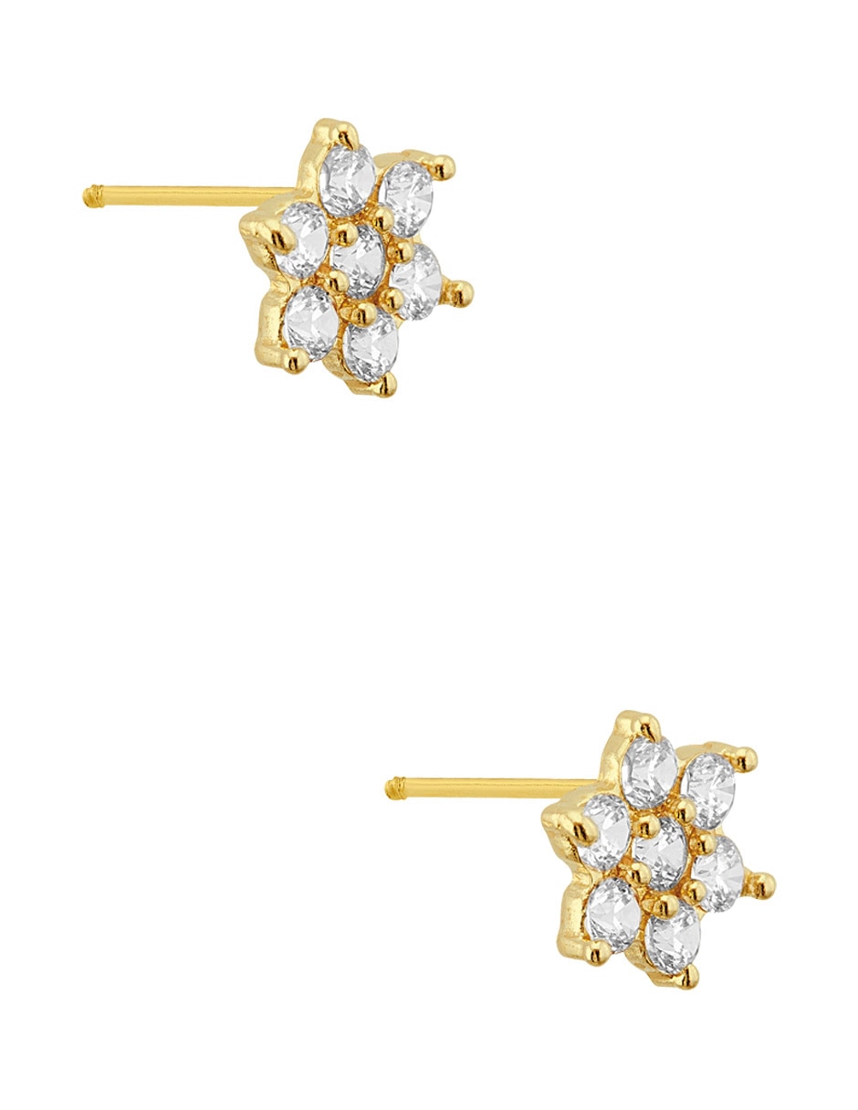 Broqueles de flor de oro amarillo 14 K con acabado pavé zirconia 2