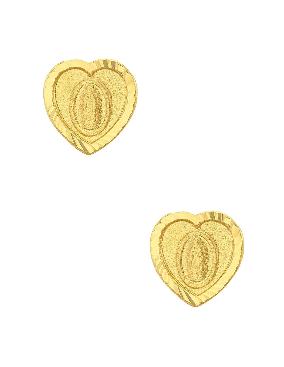Broqueles de corazón de oro amarillo 14 K con acabado diamantado Broqueles de corazón de oro amarillo 14 K con acabado diamantado