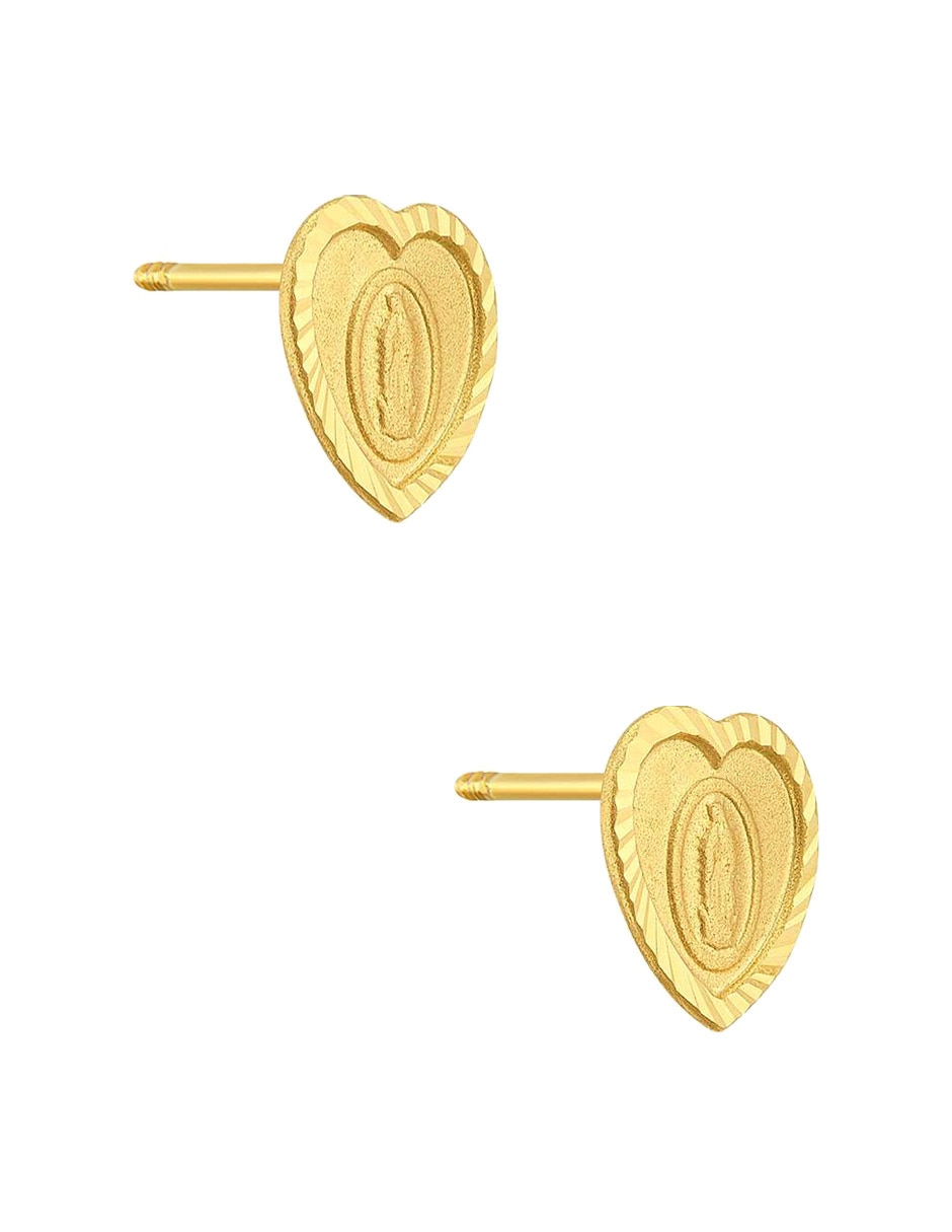 Broqueles de corazón de oro amarillo 14 K con acabado diamantado 2
