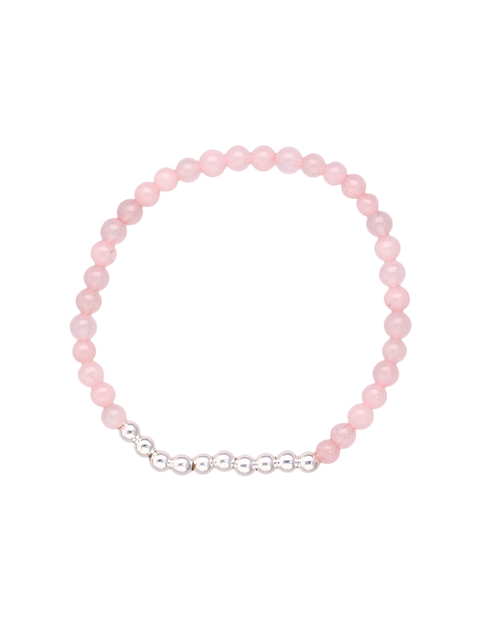 Pulsera de plata con cuarzo rosa p 925 Fashion con acabado brillante