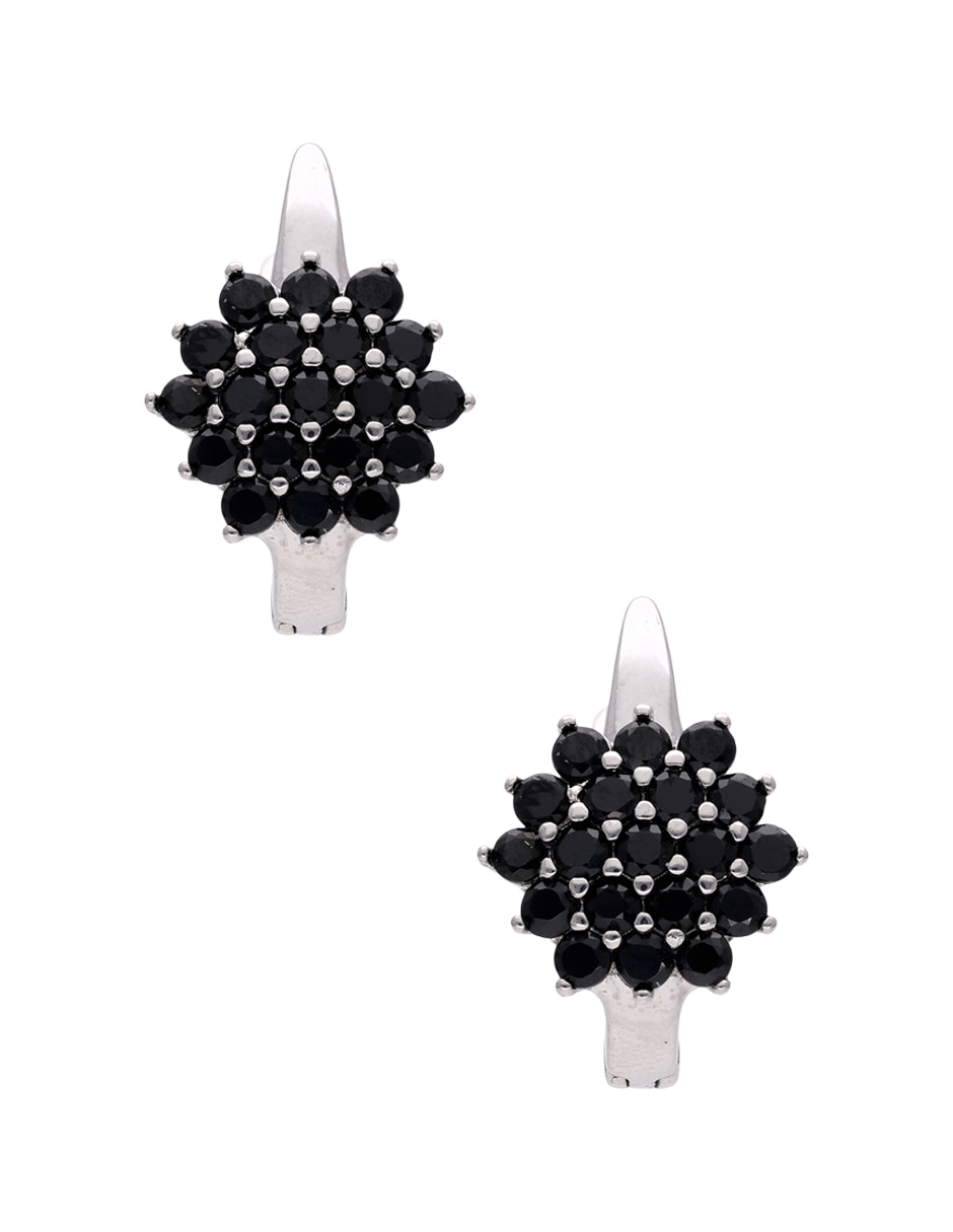 Aretes de flor de plata P 925 con acabado brillante zirconia