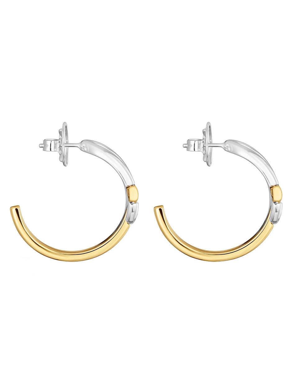 Aretes de aro Manifesto de plata P 925 con acabado baño de oro 2
