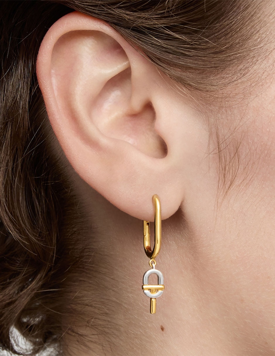 Aretes de aro Manifesto de plata P 925 con acabado baño de oro 4