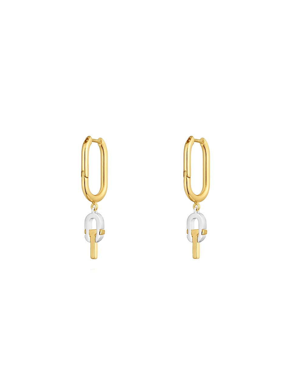 Aretes de aro Manifesto de plata P 925 con acabado baño de oro 5
