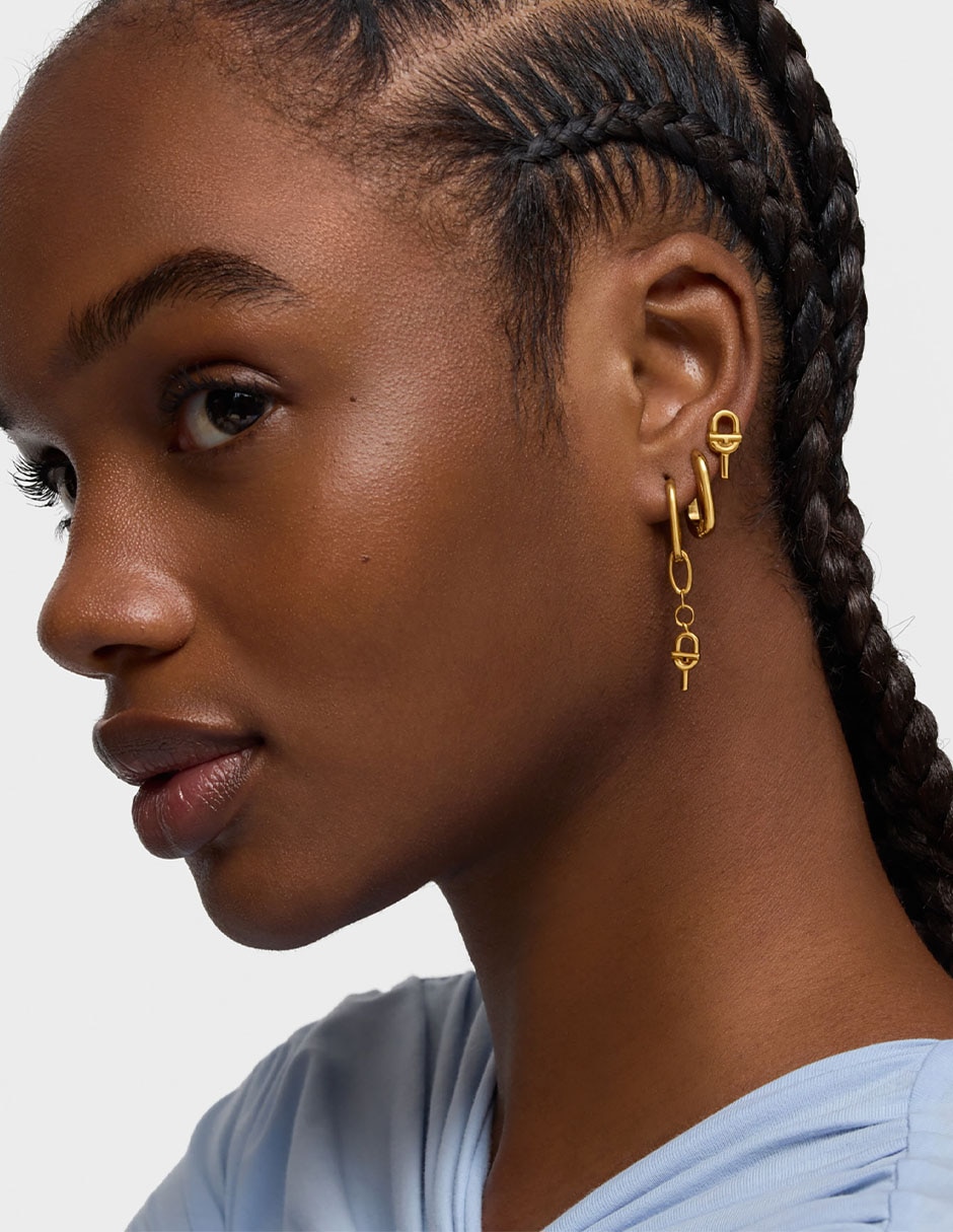 Aretes de aro Manifesto de plata P 925 con acabado baño de oro 5