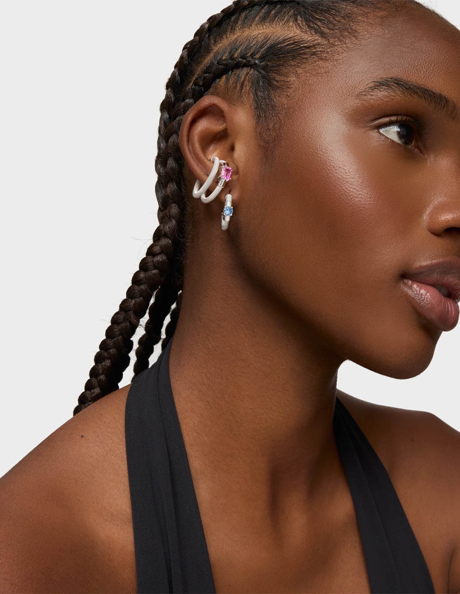 Aretes de aros Mesh LGG de plata P 925 con acabado brillante espinela 5