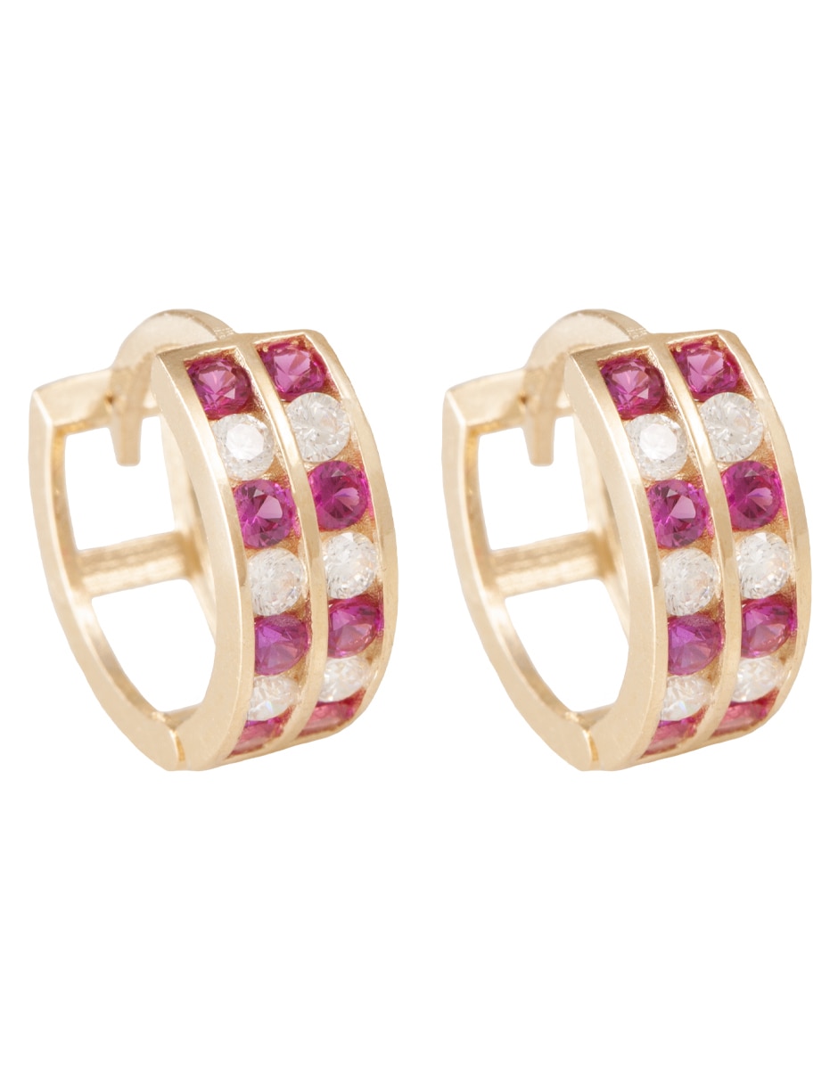 Huggies de oro 14 k con acabado pulido zirconia
