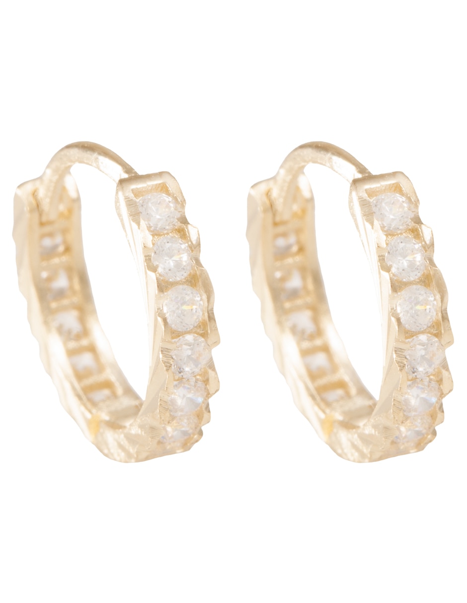 Huggies de oro 14 k con acabado pulido zirconia