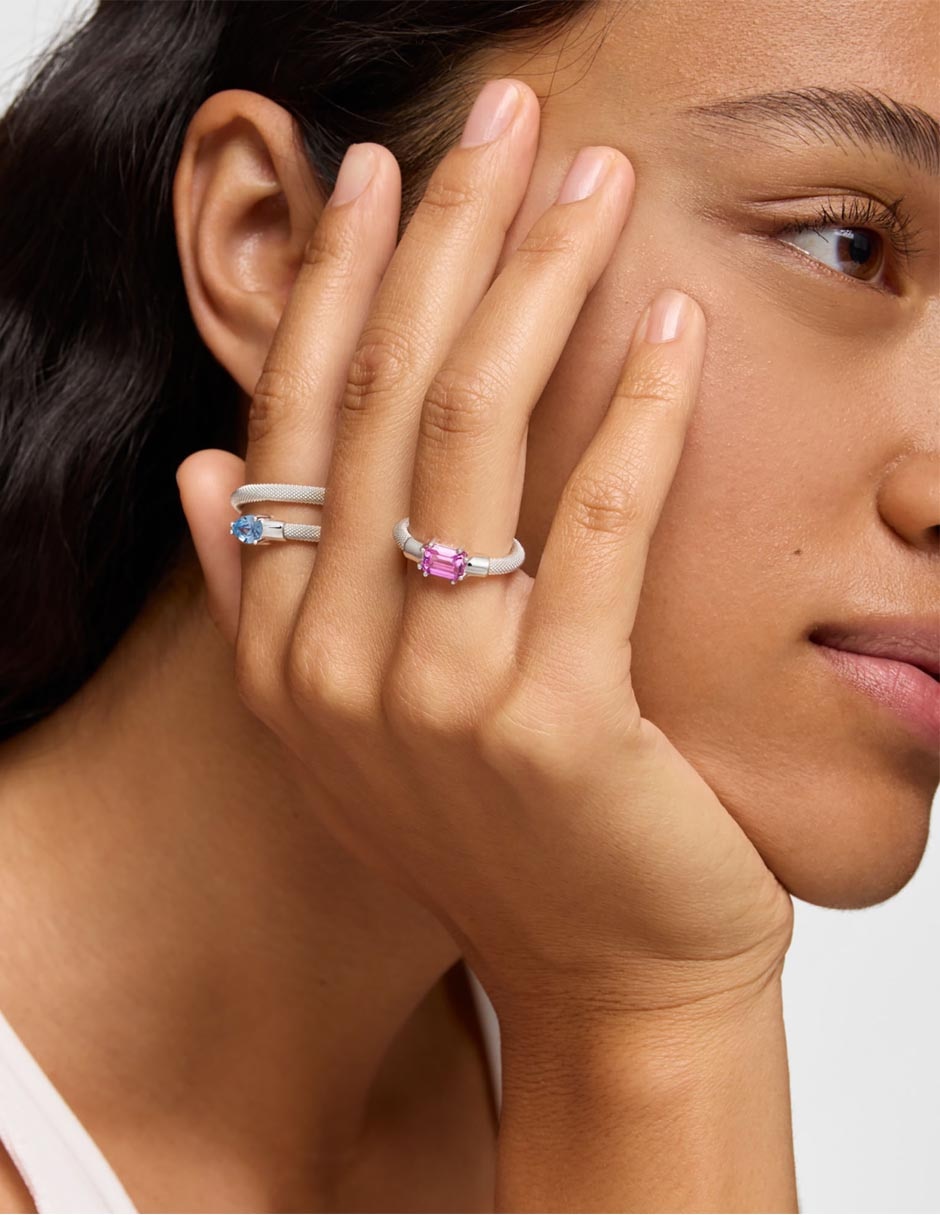 Anillo con gema circular Mesh LGG P 925 de plata zafiro brillante 5