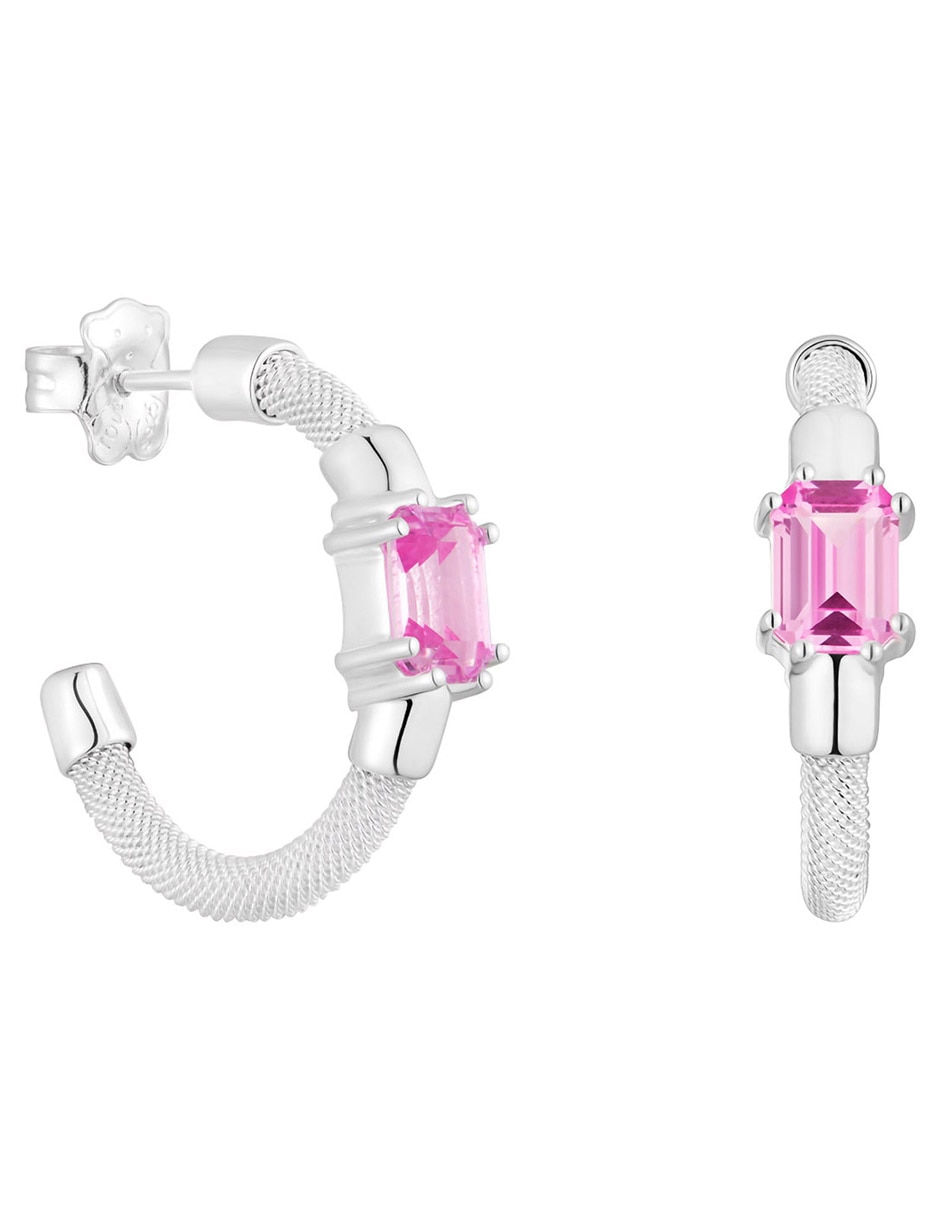 Aros Mesh LGG de plata P 925 con acabado brillante zafiro rosa