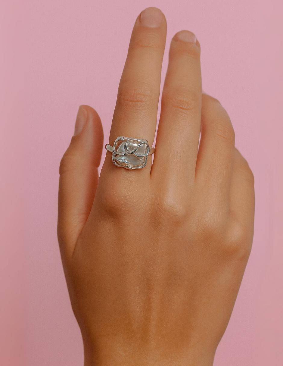 Anillo cuadrado P 925 de plata perla brillante 2