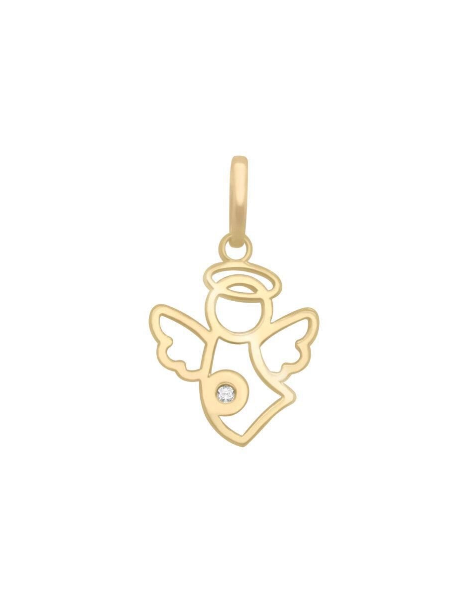 Dije de ángel celestial de oro 14 K diamante