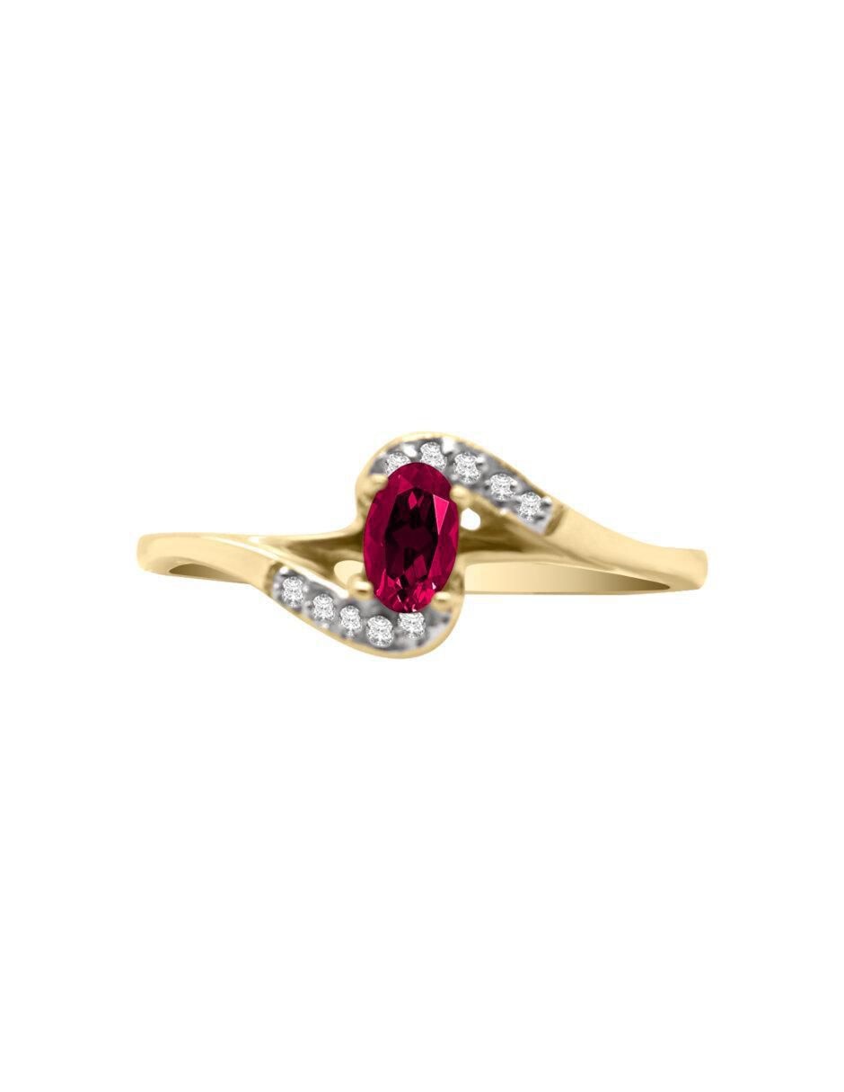 Anillo Hailey 14 k de oro rubí y diamante brillante