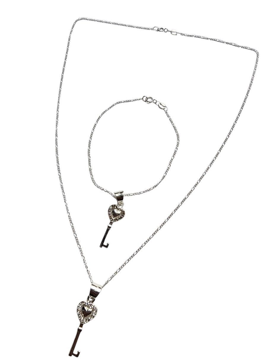 Collar y pulsera de llave Corazon de plata P 925 zirconia 3