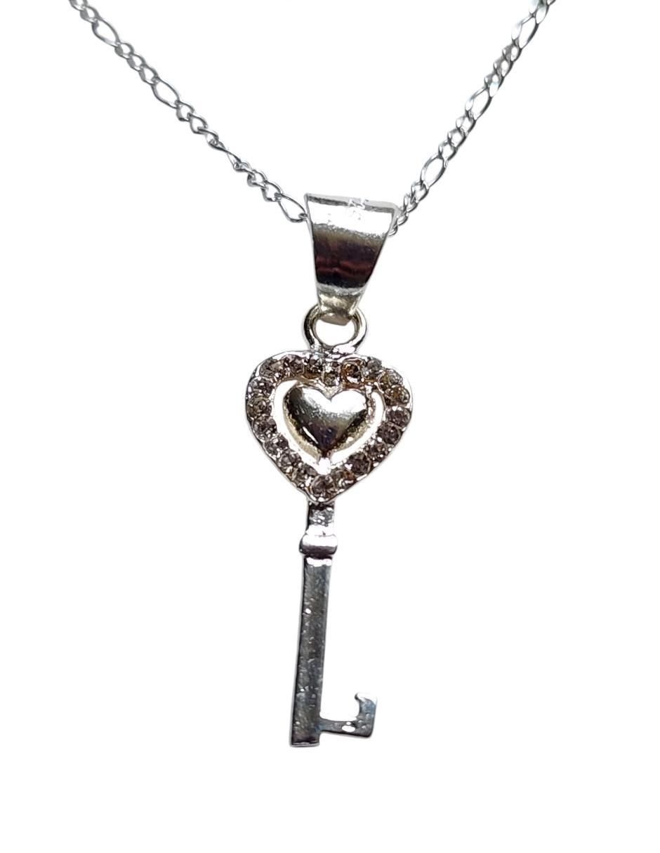 Collar y pulsera de llave Corazon de plata P 925 zirconia 4