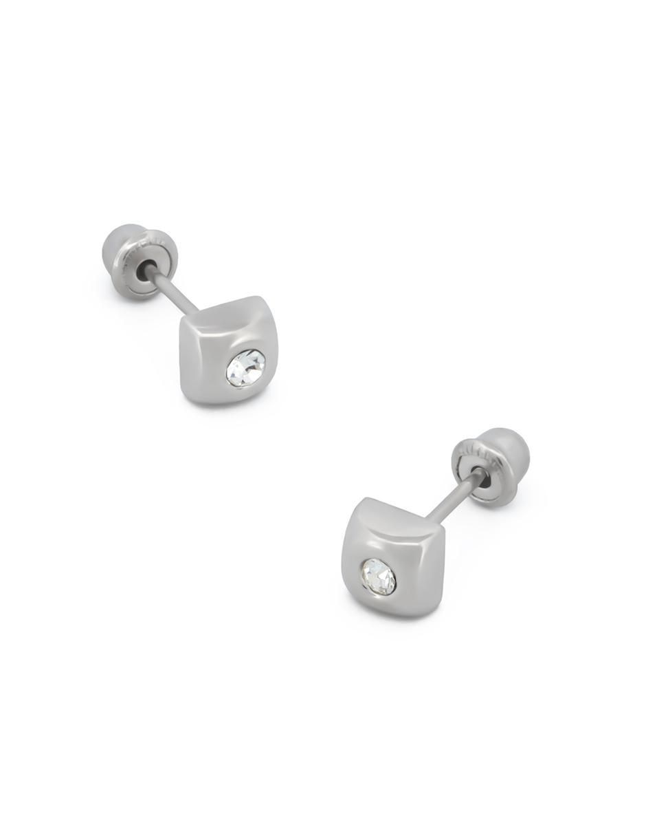 Broqueles de cubo de oro 14 K con acabado liso zirconia