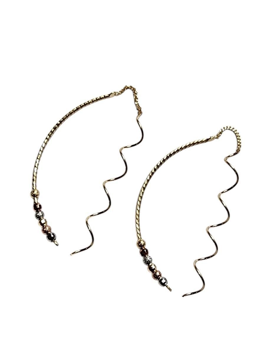 Aretes largos 14 k con acabado chapa de oro 2