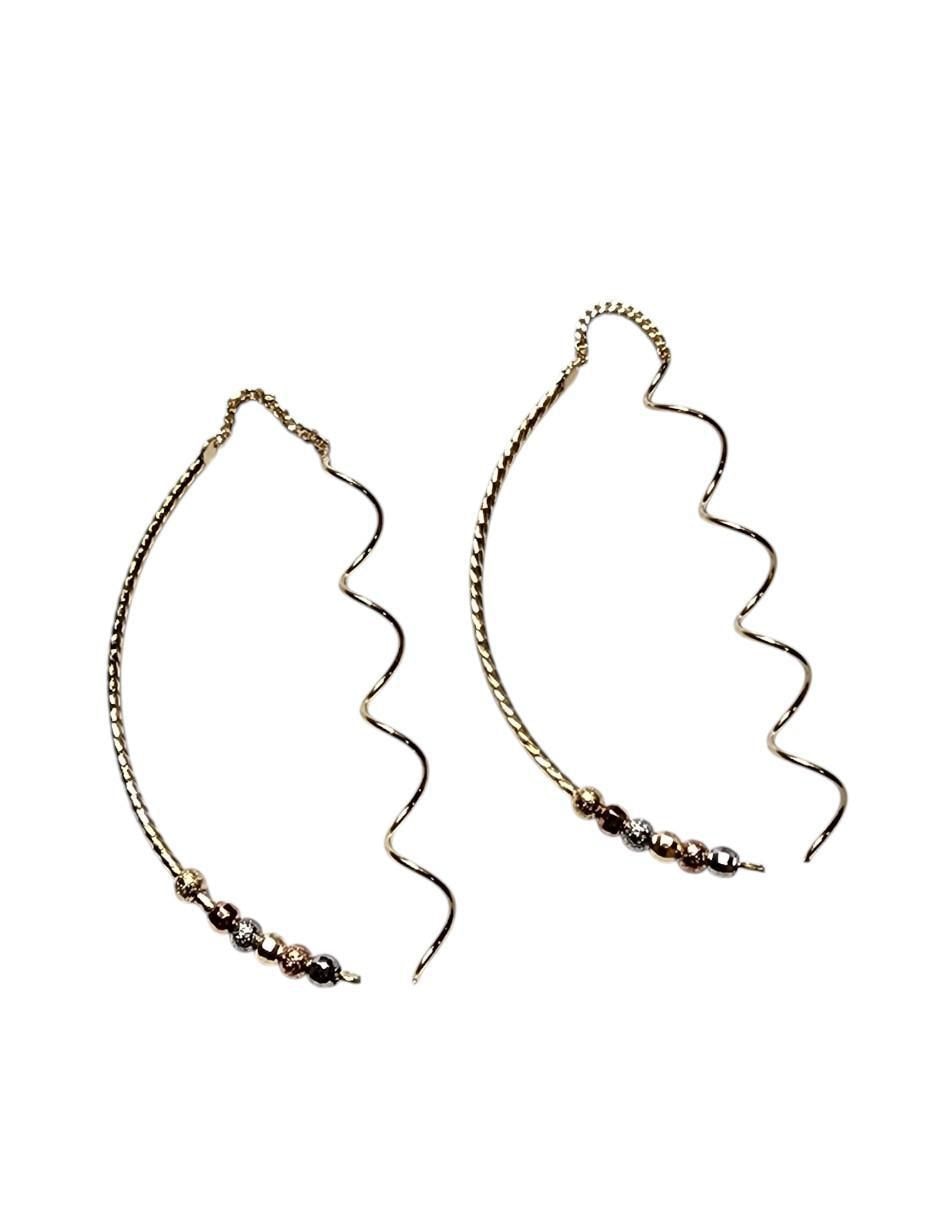 Aretes largos 14 k con acabado chapa de oro 3