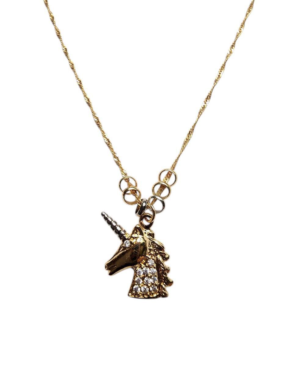 Collar con dije de unicornio Arcoiris de oro laminado 14 K