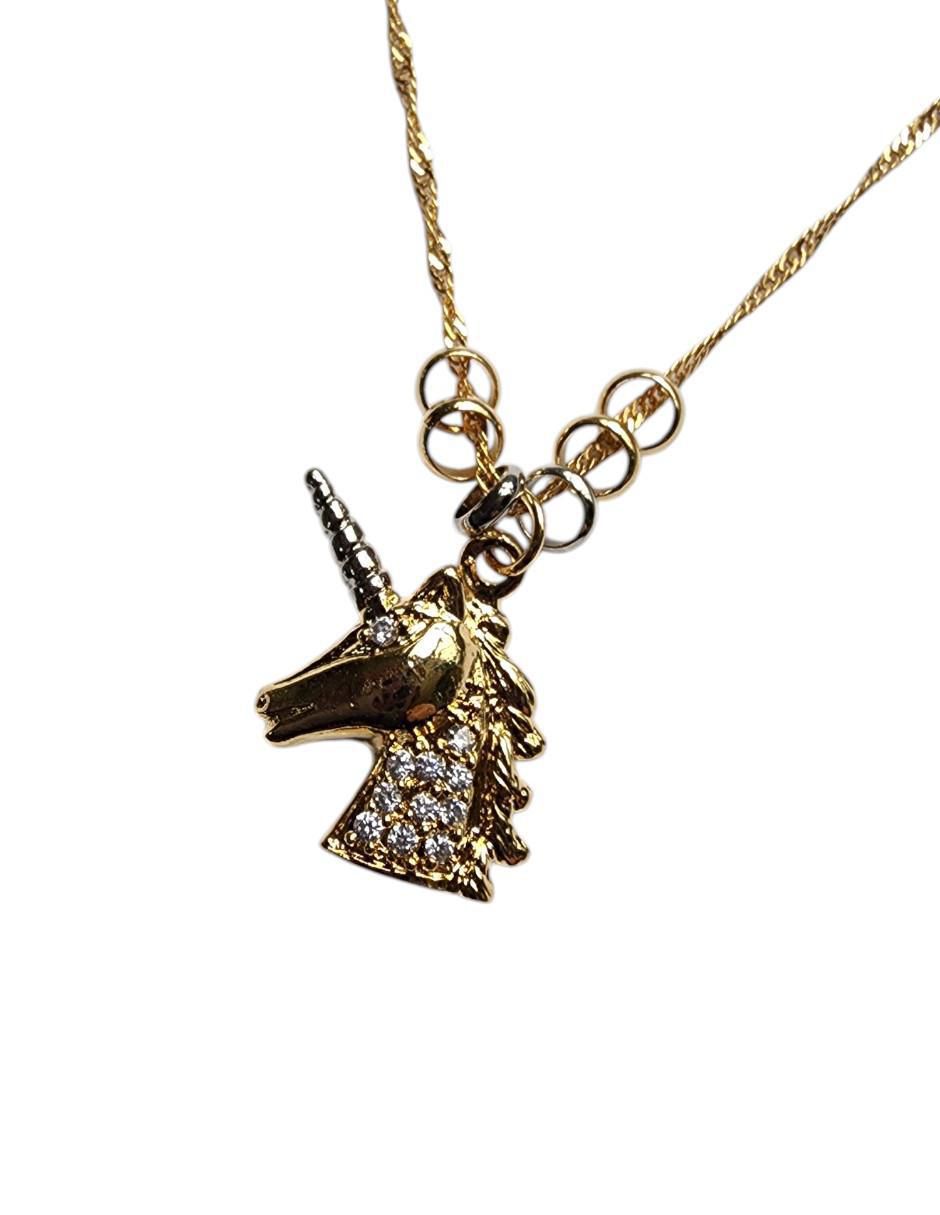 Collar con dije de unicornio Arcoiris de oro laminado 14 K 2