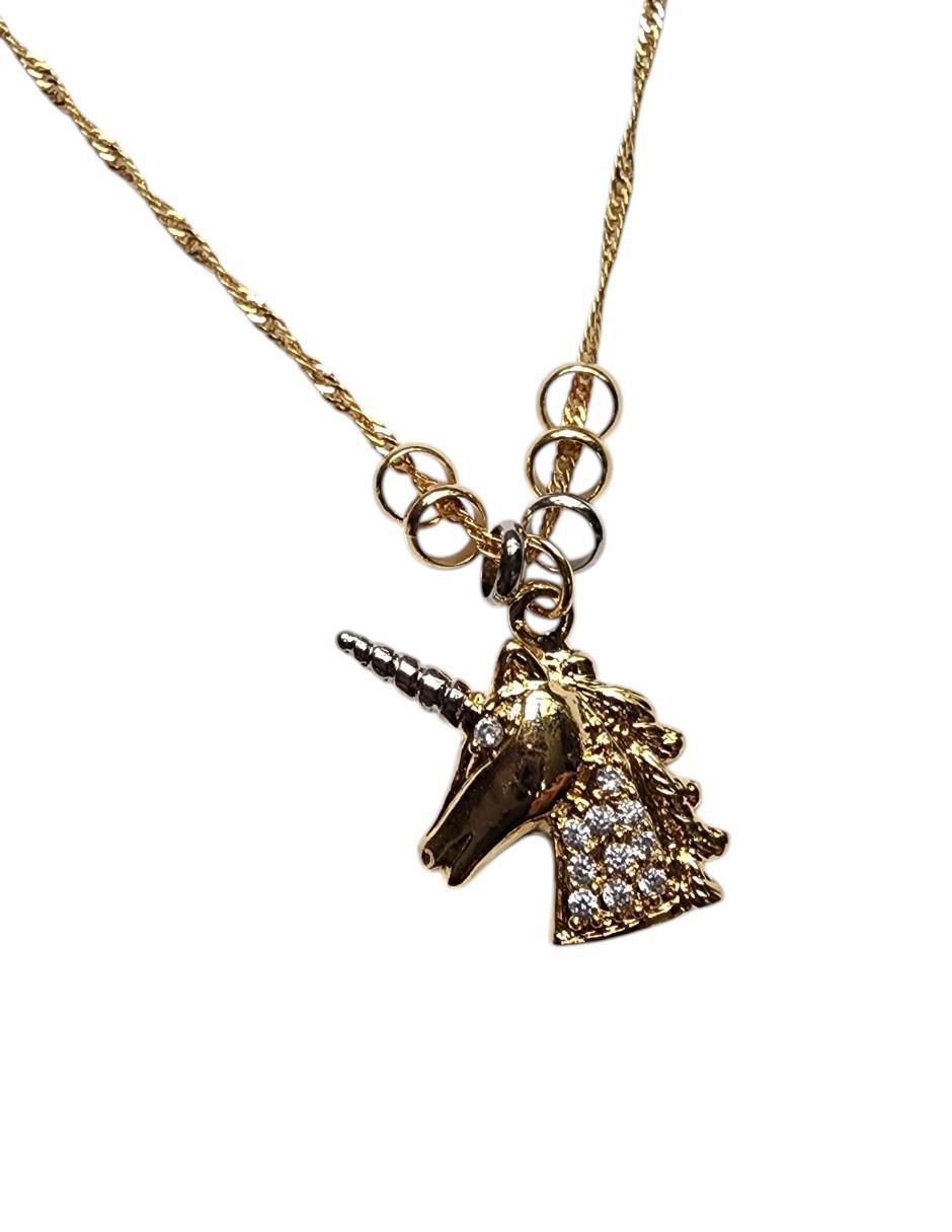 Collar con dije de unicornio Arcoiris de oro laminado 14 K 3