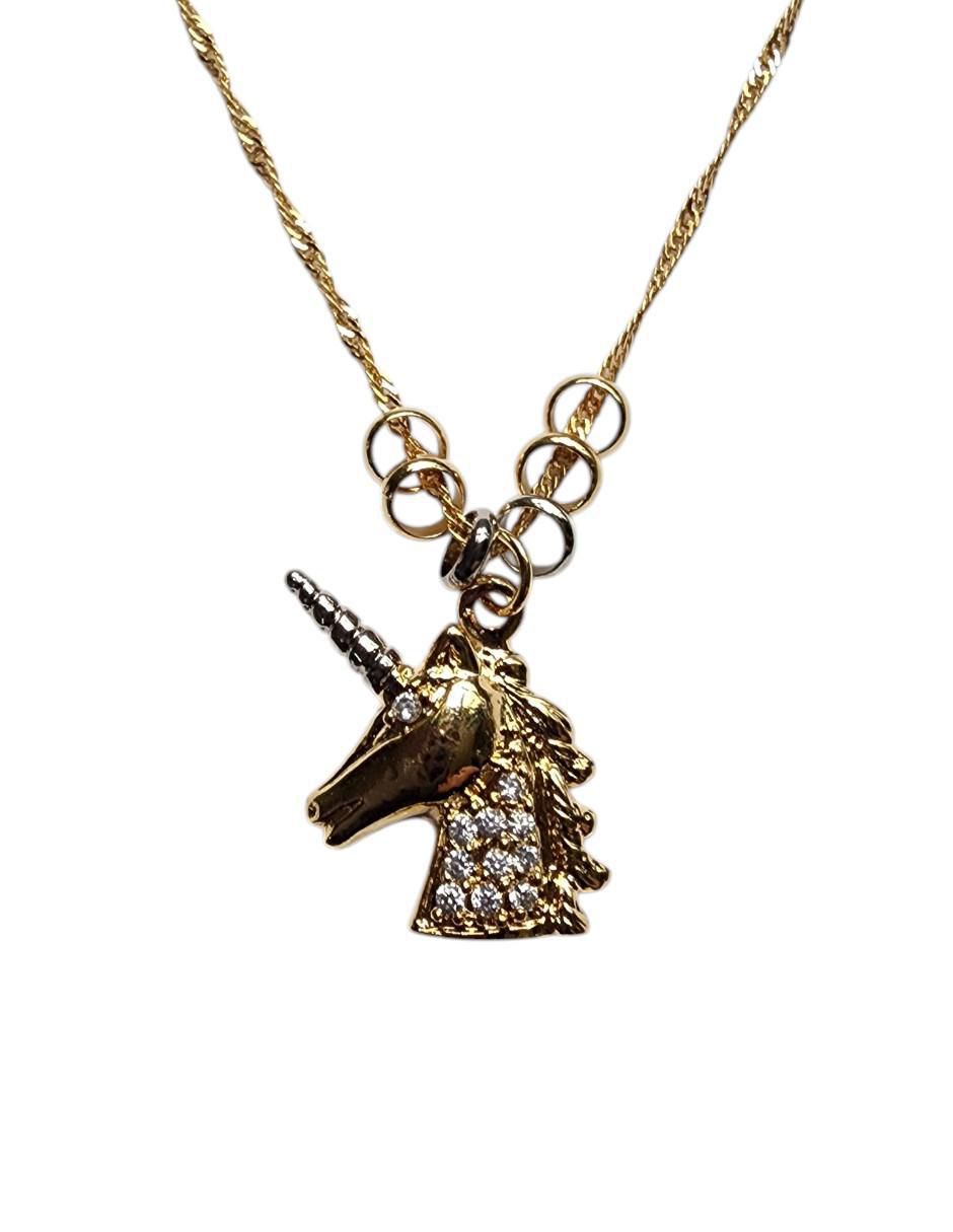 Collar con dije de unicornio Arcoiris de oro laminado 14 K 4