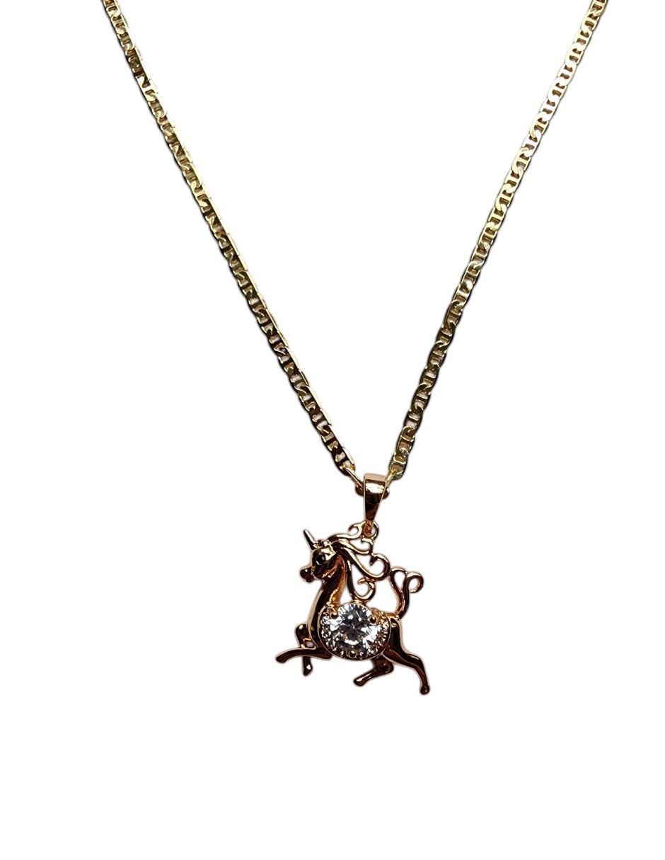 Collar con dije de unicornio Arcoiris de oro laminado 14 K